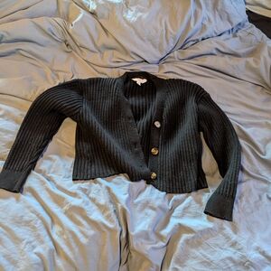 Time and Tru Black Knit Cardigan with Gold Accents